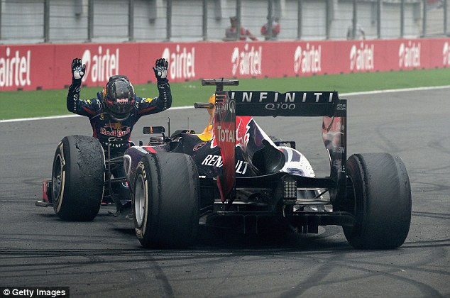 "Vettel after winning his 4th Straight Championship in India"