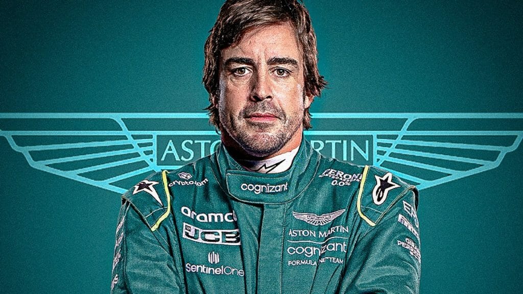 Fernando Alonso in a photoshopped Aston Martin uniform.