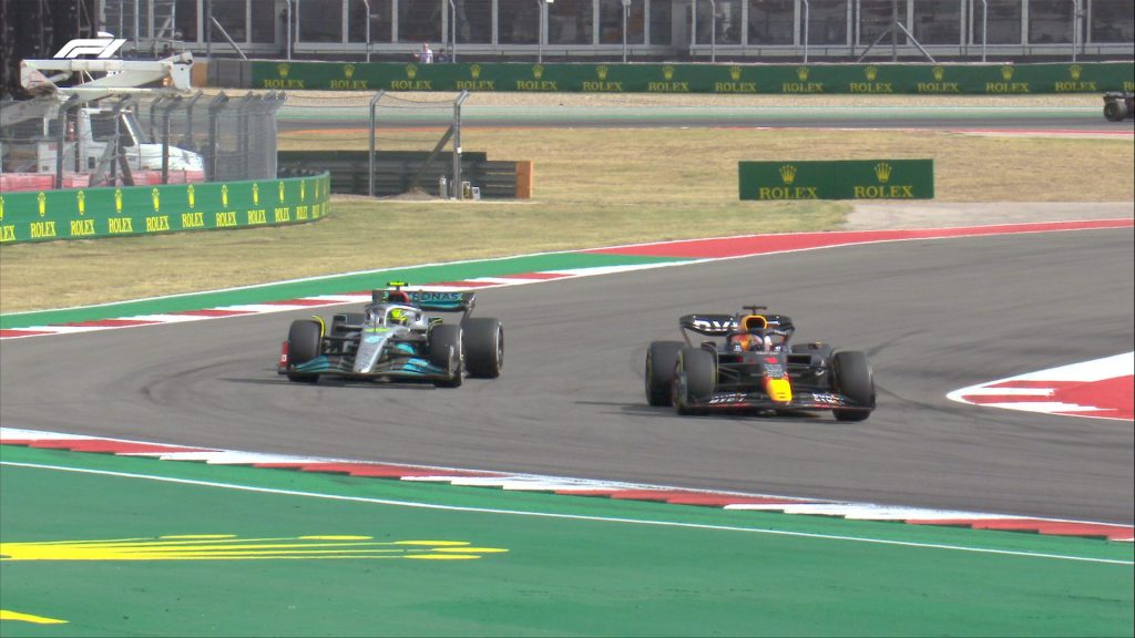 Hamilton and Verstappen head to head on Lap 50.