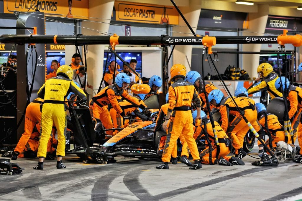 Lando Norris during one of his six pit stops. 