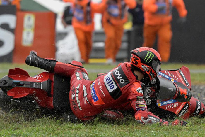 Francesco Bagnaia in the grass at Argentina